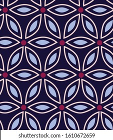 Seamless vector pattern with ornament with flowers. dark blue background.