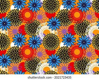 Seamless vector pattern with an ornament of geometric flowers. Abstract chaotic print for textiles. 