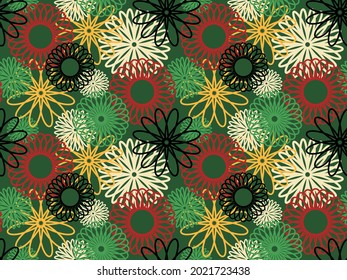 Seamless vector pattern with an ornament of geometric flowers. Abstract chaotic print for textiles. 