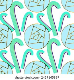 Seamless vector pattern, ornament with glasgow roses and art deco swirls in trendy colors. Suitable for interior, wallpaper, fabrics, clothing, stationery.
