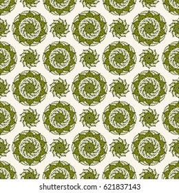 Seamless vector pattern with ornament in a palette of green shades