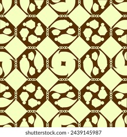Seamless vector pattern, ornament with silhouettes of embellishments and paisley in trendy colors. Suitable for interior, wallpaper, fabrics, clothing, stationery.


