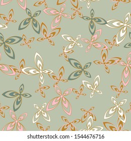 A seamless vector pattern with ornamental butterflies in delicate colors. Feminine surface print design. Great for cards, invitations and wrapping paper.