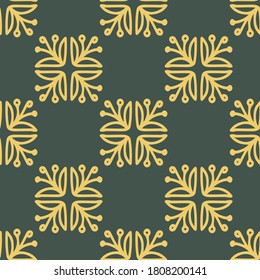 Seamless vector pattern of ornamental line abstract squared flower shape checker yellow and green. The design is perfect for clothes design, decoration, stationary, sheets, wallpaper, backgrounds
