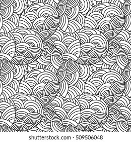 Seamless vector pattern. Ornamental linear background with circles. Decorative hand drawn repeating texture .