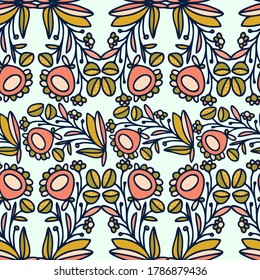 Seamless vector pattern of ornamental lined abstract flowers on white background The design is perfectly suitable for clothes design, decoration