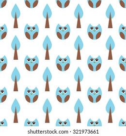 Seamless vector pattern with  ornamental owls