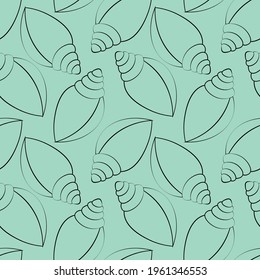 Seamless vector pattern with outline blue seashells