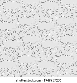 Seamless vector pattern with outline cloud and lightning