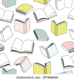 Seamless Vector Pattern With Outline Colorful Books. Vector Illustration