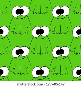 Seamless vector pattern with outline cute cartoon frog