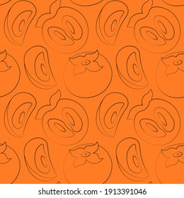 Seamless vector pattern with outline exotic fruit orange persimmon