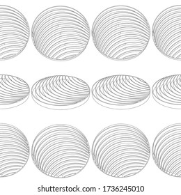 Seamless vector pattern with outline isometric black and white circles in line in minimal geometry style. Endless texture can be used for wallpaper, pattern fills, web page background.