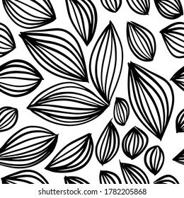 Seamless vector pattern with outline leaves. Minimal floral background