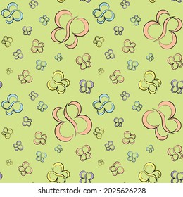 Seamless vector pattern with outline pastel butterfly
