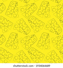 Seamless vector pattern with outline piece of cheese