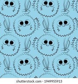 Seamless vector pattern with outline sea hedgehog