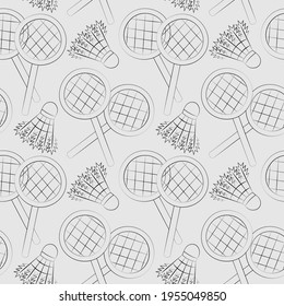 Seamless vector pattern with outline shuttlecock and racket