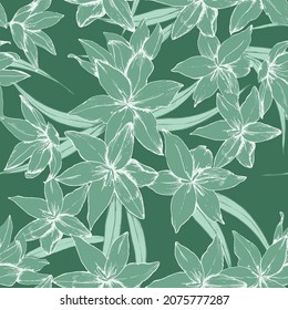 Seamless vector pattern with outline white flowers on grey background. Good print for wallpaper, textile, wrapping paper, ceramic tiles