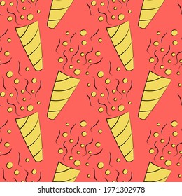 Seamless vector pattern with outline yellow Party cracker