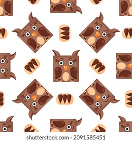 Seamless vector pattern of owl. Square owl on background