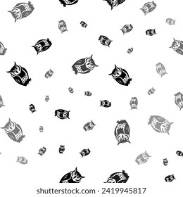 Seamless vector pattern with owl symbols, creating a creative monochrome background with rotated elements. Vector illustration on white background