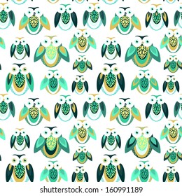 Seamless vector pattern with owls on white background