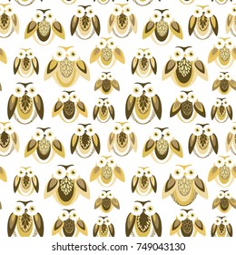 Seamless vector pattern with owls on white background