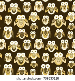 Seamless vector pattern with owls on brown background