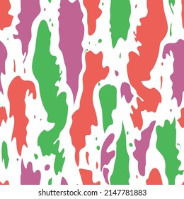 Seamless vector pattern with paint stains on white background. Simple colourful summer wallpaper texture. Decorative artistic fashion textile.