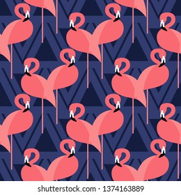 Seamless vector pattern with painted pink Flamingos. Cute cartoon. Vector illustration. Can be used for wallpaper, textile, invitation card, wrapping, web page background.