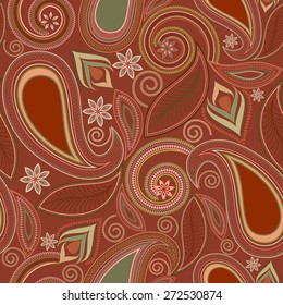 Seamless vector pattern with paisley and flowers.