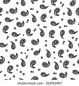 Seamless vector pattern Paisley.Traditional ethnic ornament. Brushwork by hand. Black and white vector image.