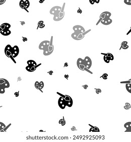 Seamless vector pattern with palette symbols, creating a creative monochrome background with rotated elements. Vector illustration on white background