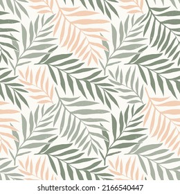 Seamless vector pattern palm dypsis leaves. Summer palm leaves tropical fabric design. Dypsis lutescens seamless pattern.