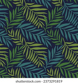 Seamless vector pattern palm dypsis leaves. Summer palm leaves tropical fabric design. Dypsis lutescens seamless pattern.