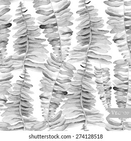 Seamless vector pattern with palm and fern leaves. Modern grass background.