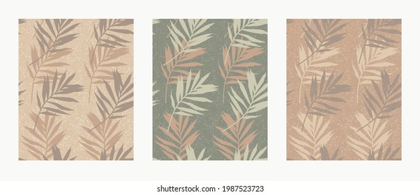 Seamless vector pattern with palm leaves in khaki, brown, beige colors. Design for beauty, fashion, interior design. Suited for textile, background, wallpaper, wrapping. Editable colors and texture.