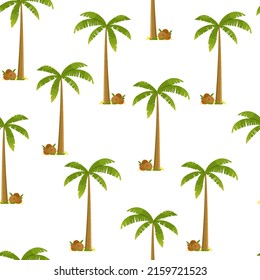 Seamless vector pattern with palm trees on white background. Can be used for wallpaper, wrapping paper, textile design