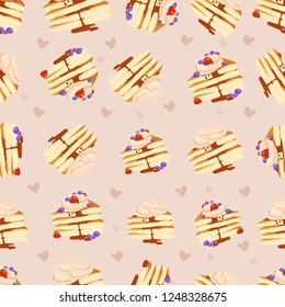 seamless vector pattern with pancakes or cake