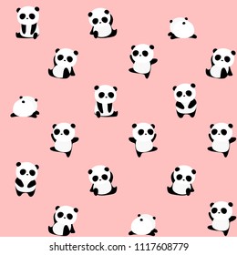 Seamless Vector Pattern: panda bear pattern on light pink background. Small pandas with different gestures.