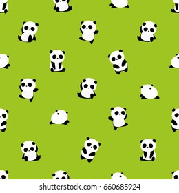 Seamless Vector Pattern: panda bear pattern on green background. Small pandas with different gestures.