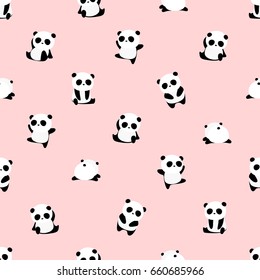 Seamless Vector Pattern: panda bear pattern on light pink background. Small pandas with different gestures.