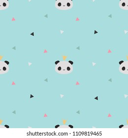 Seamless vector pattern with panda bears and triangles, good for wrapping paper, backgrounds, scrapbooking, etc.