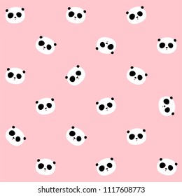 Seamless Vector Pattern: Panda head / face pattern on light pink background