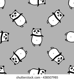 Seamless vector pattern with pandas. Hand drawn graphic background.