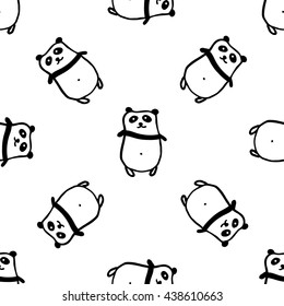 Seamless vector pattern with pandas. Hand drawn graphic background.
