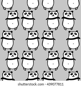 Seamless vector pattern with pandas. Hand drawn graphic background.