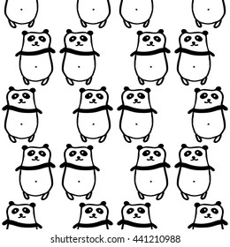 Seamless vector pattern with pandas. Hand drawn graphic background.