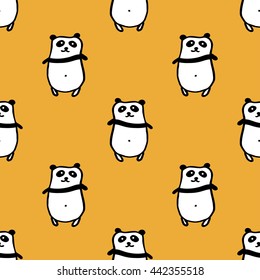 Seamless vector pattern with pandas. Hand drawn graphic background.